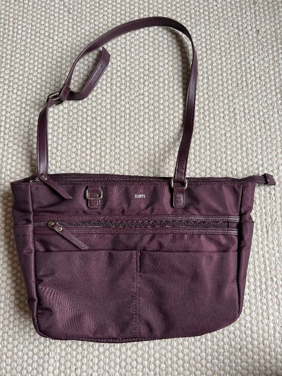 Roots Handbags - Roots | Purple Nylon Tote Bag | Everyday Carry-All Travel Shoulder Tote Bag